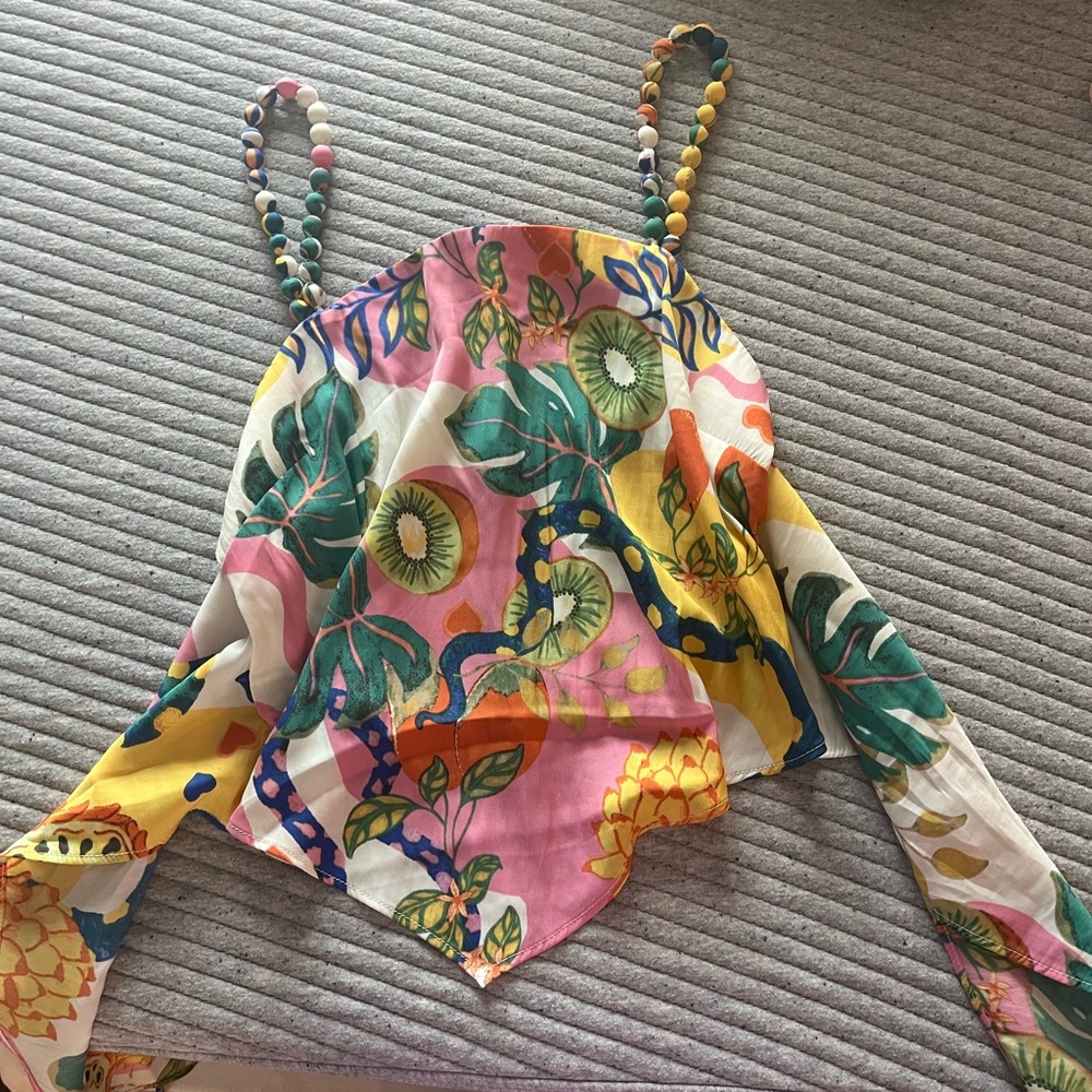 Colorful Floral Beaded Strap Top
